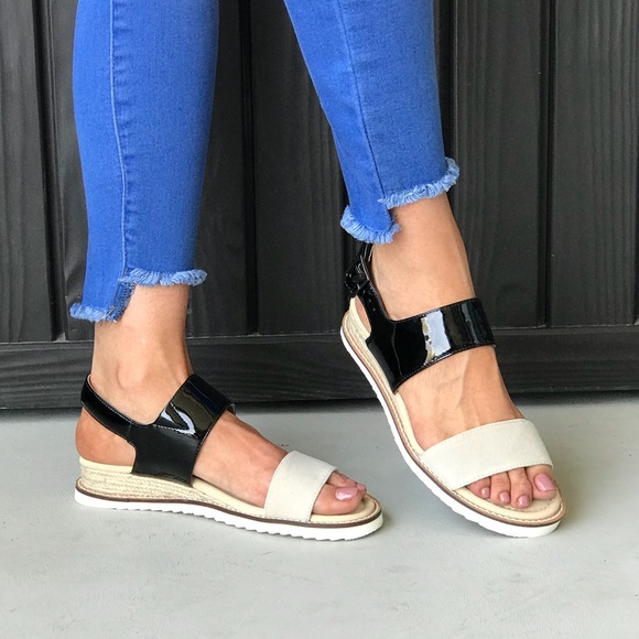 Colorblock Leather Espadrille Wedge Sandals - Picture 2 of 7